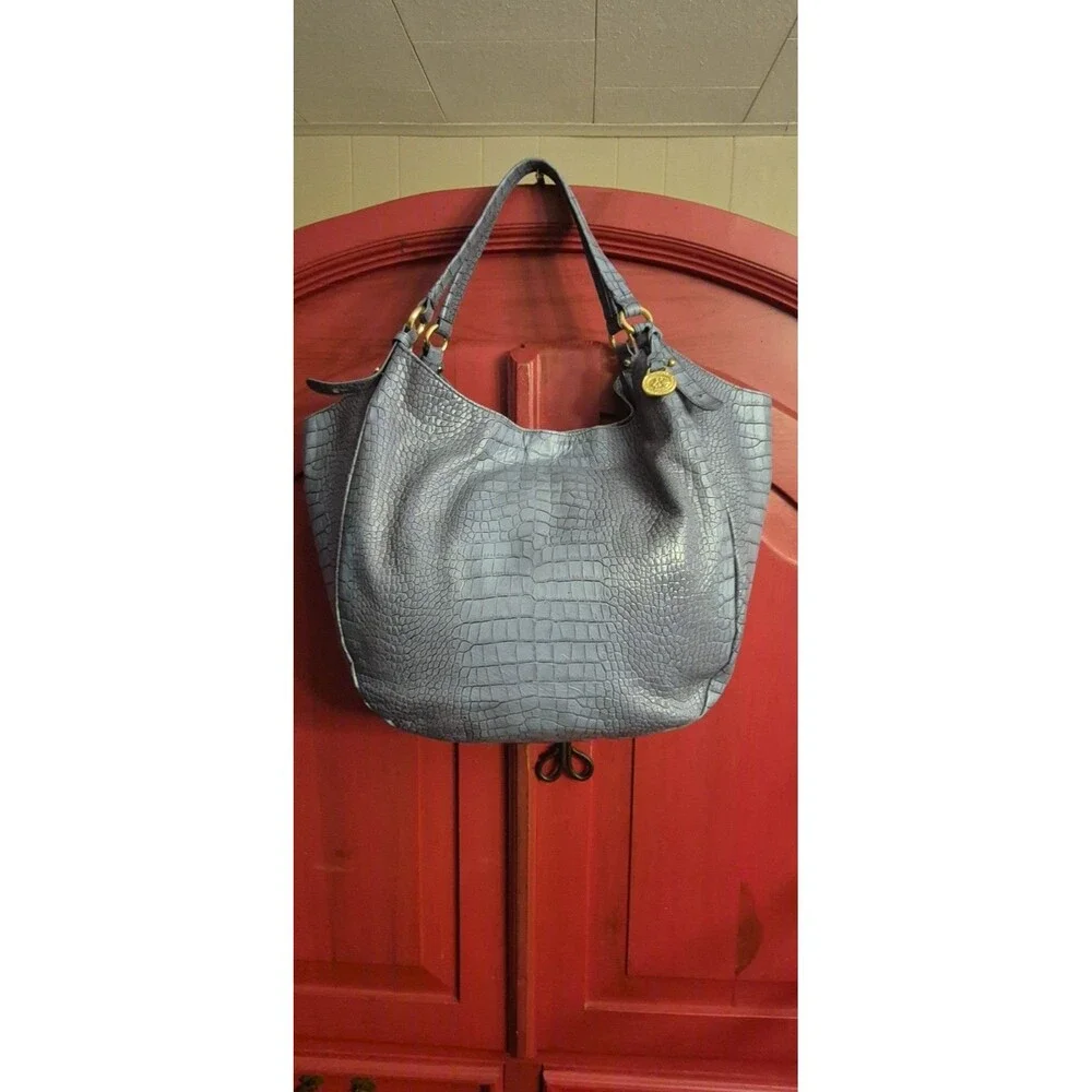 Brahmin Jacqueline Large Hobo Periwinkle Blue Melbourne Croc Leather Bag EUC